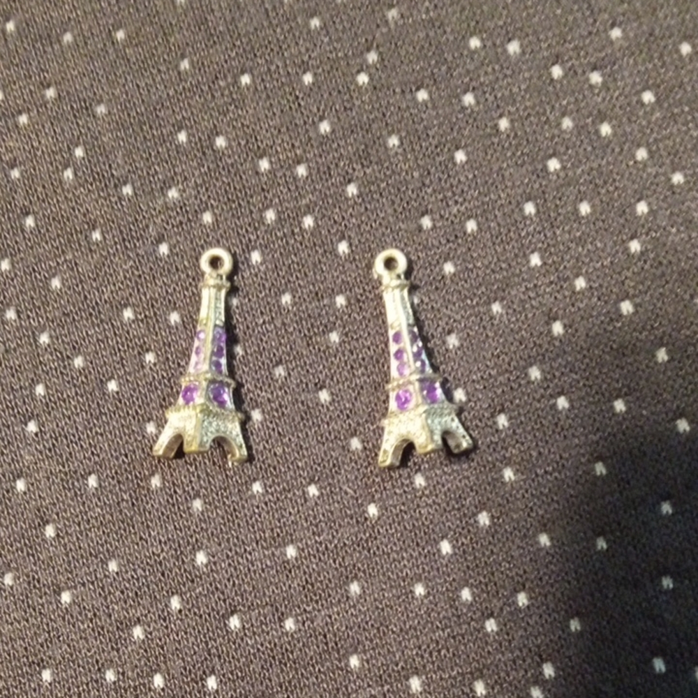 Silver Eiffel Tower Charms with Purple Accents